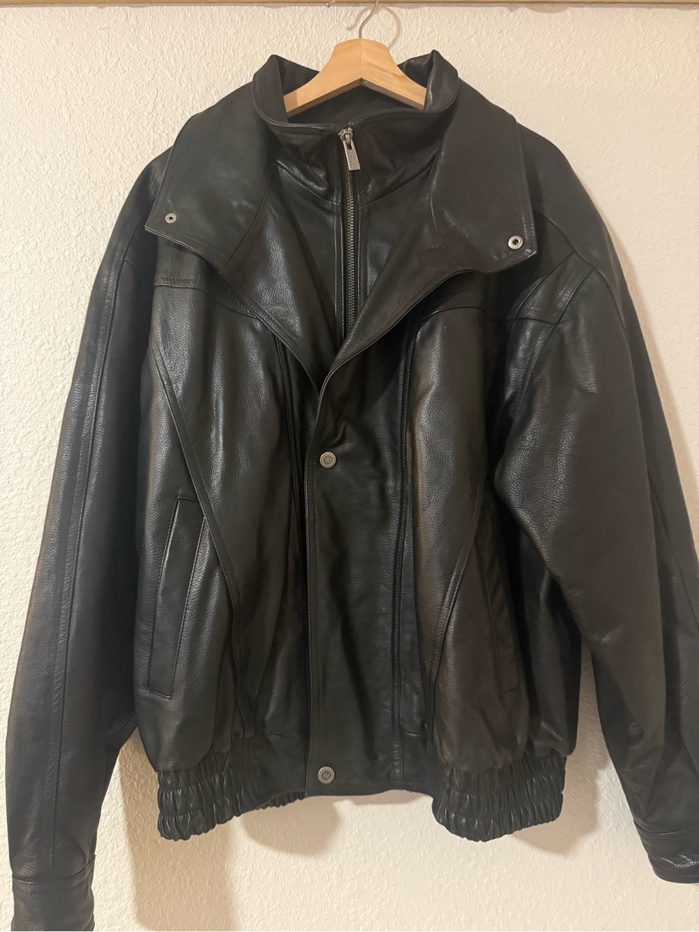 Wilsons Leather Men's Black Bomber Jacket with High Collar